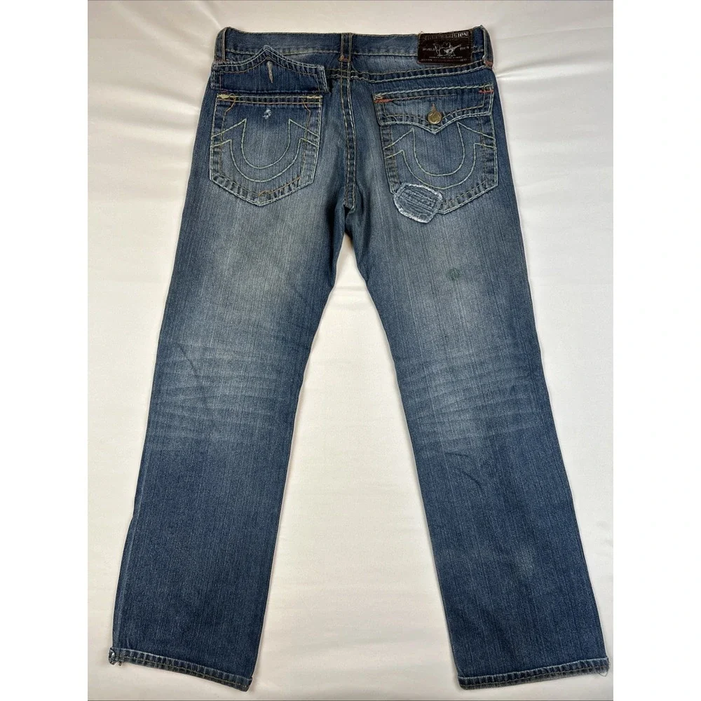 VTG True Religion Billy Super T Jeans 38x32 Made In USA Blue Denim Flare Bootcut